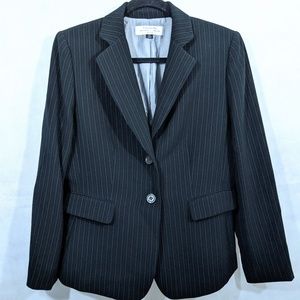 Tahari Womens Black Pinstripe Blazer Two Button